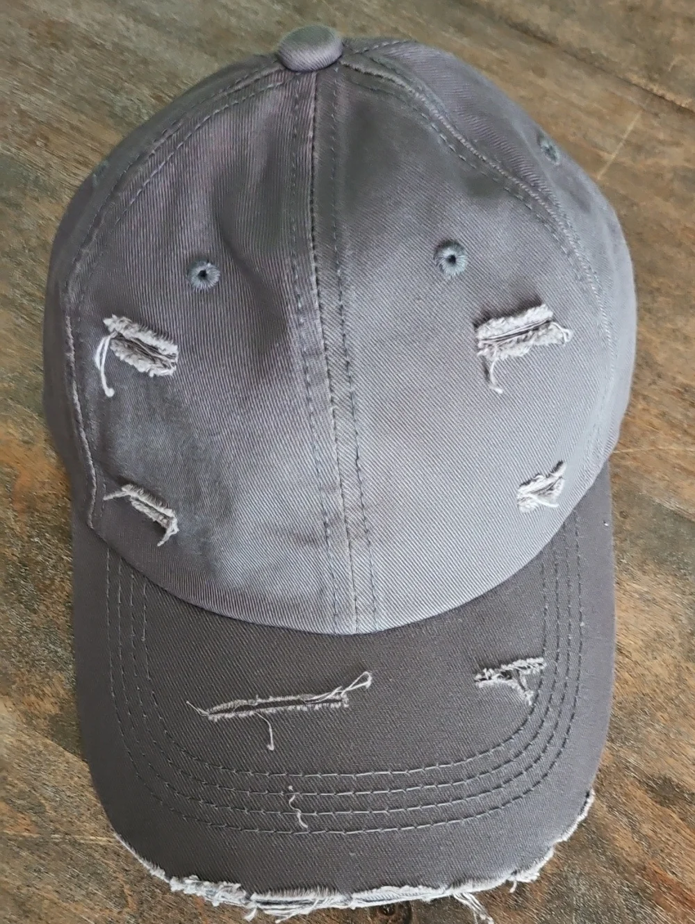 NWT Gray Denim Distressed Baseball Cap